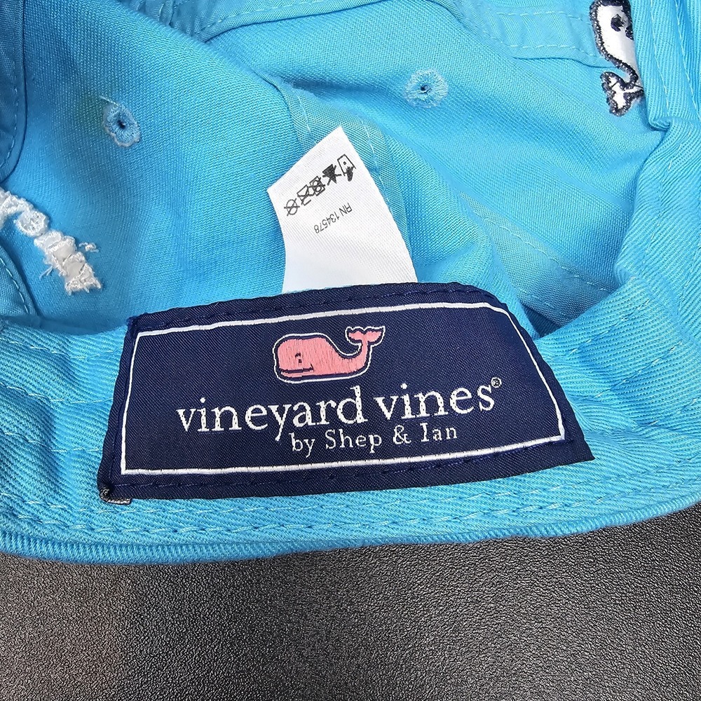 Vineyard Vines Hat Cap Mens Strap Back Blue Spellout White Whale Logo Golf Prep - Picture 8 of 8